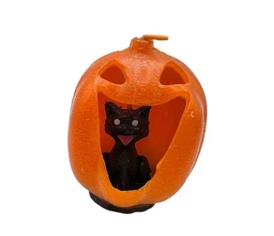 Vintage Gurley Black Cat in Pumpkin Jack O Lantern Halloween Candle 2.25” USA - Picture 1 of 7