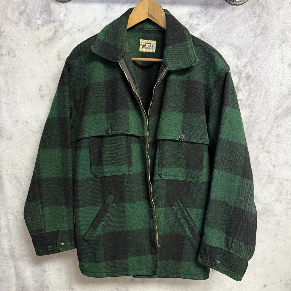Vintage Woolrich Mackinaw Jacket Green Mens 44 Heavy Wool Hunting Broken Zipper - Image 1 of 4