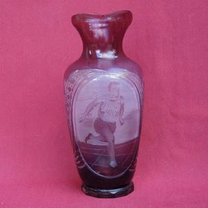 Old USSR CRYSTAL Vase RUNNER Sport Award Trophy CUP Soviet Glass Cut to Clear - Picture 1 of 9