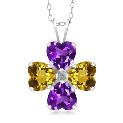 Piedra preciosa de plata de ley 925 amatista y citrino 4 en forma de corazón febrero Foto 1 de 4