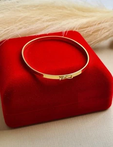 18K Solid Gold Bracelet – 19 cm (7.5 in), 3 mm – Exclusive Luxury Design - Picture 1 of 5