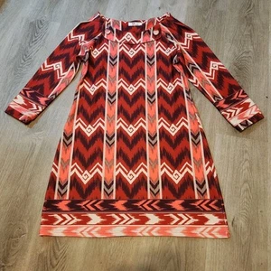 Aryeh Anthropologie Dress Womens XL Long Sleeve Red Pink Aztec Boho Artsy - Picture 1 of 7