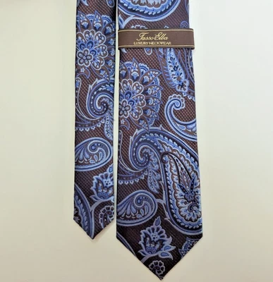 Новый Tasso Elba Jacquard галстук коричневый и синий 100% шелк роскошь галстук 3 X 59  - Изображение 1 из 4