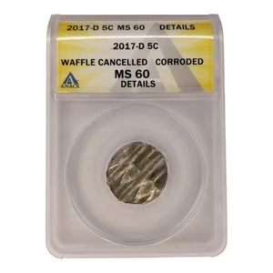 2017 D Jefferson Nickel Error Coin Waffle Cancelled ANACS MS 60 Details 14B12 - Picture 1 of 3