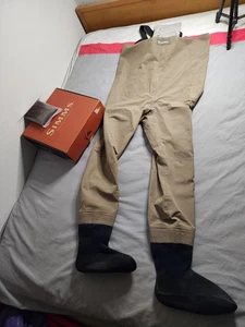 Simms Gore-Tex Stockingfoot Waders Mens Size Large Beige Fly Fishing Outdoor USA - Picture 1 of 12