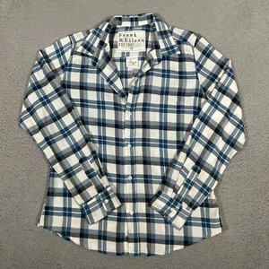 Frank & Eileen Hemd Damen mittelblau weiß Barry Knopfleiste Freizeit Baumwolle - Bild 1 von 7