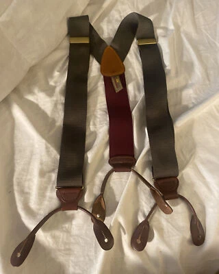 TRAFALGAR Seda SUSPENDEDORES Tirantes Cuero Verde Marrón ¡Increíble Estado! Foto 1 de 4