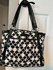 Kaila Chic Black & White Canvas Hot Pink Lining Laptop Tote