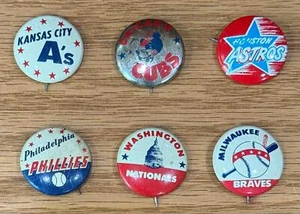 LOT OF 6 CRANE POTATO CHIP PINS CUBS BRAVES A'S NATIONALS PHILLIES NICE LOOK - Picture 1 of 2