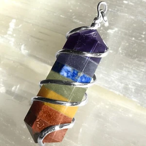 Wire Wrap Rainbow Crystal Pendant Spiral 7 Chakra Necklace Reiki Healing CHARGED - Picture 1 of 9