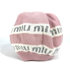 MIUMIU 5HC260 Bicolor Logo Gorro Tejido Sombrero Tejido Sombrero Tejido - Imagen 1 de 15