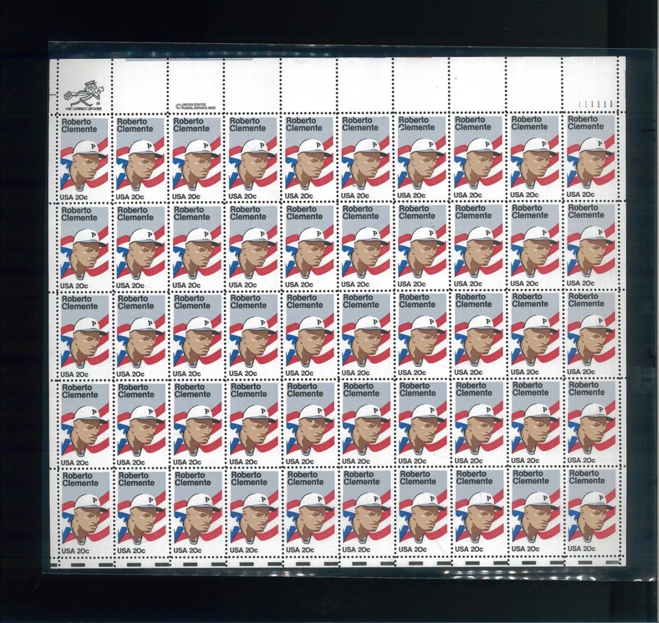 United States 20¢ Baseball Legend Roberto Clemente Postage Stamp #2097 MNH Sheet - Image 1 of 1