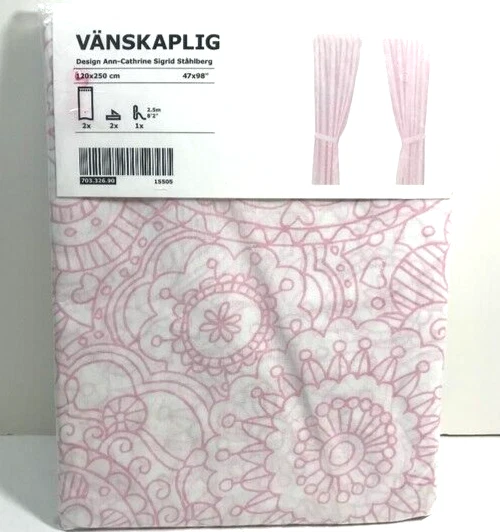 IKEA VANSKAPLIG Caleidoscopio Rosa Blanco Transparente Cortinas Paneles y Corbatas NUEVO Foto 1 de 1