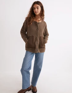 BNWT Madewell Fleece Cardigan Jacket Button Resourced Shacket Cargo Green Medium - Picture 1 of 7