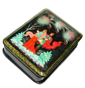Hand Painted Kholuy Russian Keepsake Miniature Art Style Lacquer Jewelry Box - Picture 1 of 7