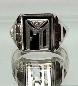 MEN'S 925 STERLING SILVER, GOLD AND DIAMOND FD SIGNET RING SIZE 8.5 - Picture 1 of 16