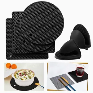 Silicone Trivet Pot Mat and Oven Mitts Sets,Heat Resistant Pot Holder,Non-Slip - Picture 1 of 7