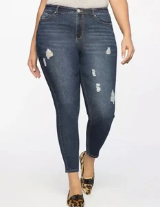 ELOQUII Women's Classic Fit Peach Lift Distressed Skinny Jean Dark Wash 22 NWT - Picture 1 of 11