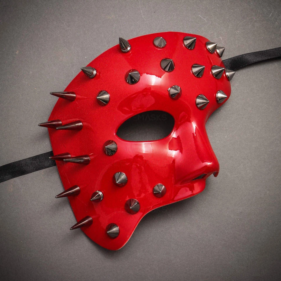 ILOVEMASKS Phantom Half Face Steampunk with Spikes Grossy Red Costume Party Mask - Image 1 of 3