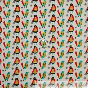 BonEful Fabric FQ Cotton Quilt VTG White Orange B&W Aqua Red Bird Mexican Flower - Picture 1 of 12