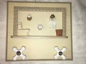 Decorative Bathroom Toilet Wood Hot Cold Faucet Hooks Wall Dimensional Art Pic - Picture 1 of 5