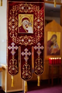 Orthodox Church banner (horugvi) with the icon of Theotokos - Picture 1 of 1