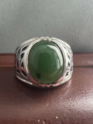Sterling Silver Green Agate Patterned Signet Ring ~ 8.62 Grams ~ Size - Q½ - Image 1 of 4
