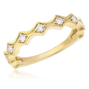 14K YELLOW GOLD PAVE ROUND DIAMOND WEDDING BAND ANNIVERSARY RING - Picture 1 of 1