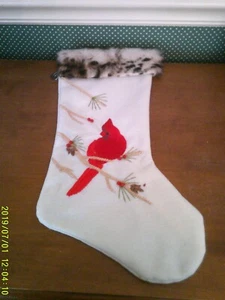 KURT ADLER -18" WHITE FAUX ANIMAL FUR CUFF CARDINAL CHRISTMAS STOCKING-NEW - Picture 1 of 1