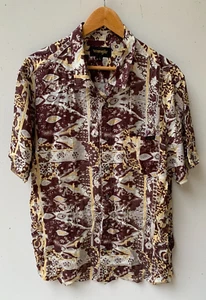 WRANGLER Mens Short Sleeve Retro Style Brown Floral Viscose Shirt Size L - Picture 1 of 7