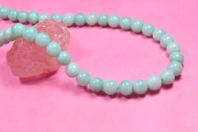 Collar hecho a mano de 20" con cuentas redondas lisas de piedras preciosas de amazonita azul de 8 mm para hombres y mujeres Foto 1 de 4