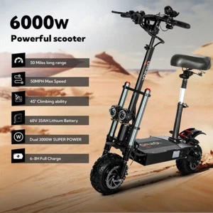 6000W Electric Scooter Adult Dual Motor Fast Speed 11inch Off Road Tire w/ Seat - Picture 1 of 23