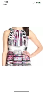NINE WEST Size 12  Tango' Striped Dress , Pleated  With Pockets - Picture 1 of 6