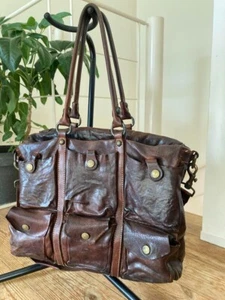Campomaggi cognac Italian leather Tote bag 6 Pockets Strap studded Dust Bag Rare - Picture 1 of 13