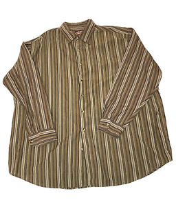 Vintage Red Brand Mens Brown Dress Shirt 2XL Striped Button Front Made In India