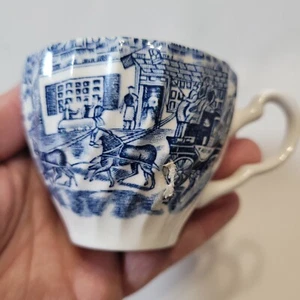 Vintage Coaching Scenes Teetasse blau weiß - Bild 1 von 7