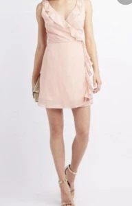 CHARLOTTE RUSSE Women's Coral/Pink Full Wrap Mini Dress Sleeveless Ruffle XS - Picture 1 of 11