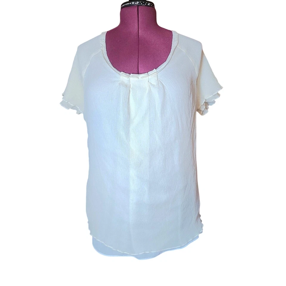 J. Jill Cream Short Sleeve Blouse Women Size XL 100% Silk Romantic Victorian - Image 1 of 4