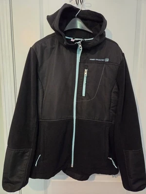 Chaqueta con capucha y cremallera Free County para mujer talla L negra manga larga cremallera completa Foto 1 de 4