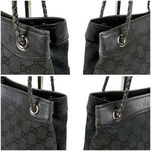 GUCCI GG Canvas Mini Handbag Drawstring Black Shoulder bag Crossbody bag Ladies - Picture 1 of 10
