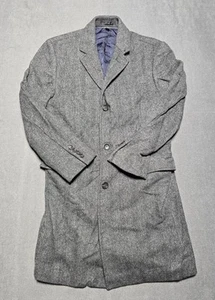 J. Crew Wool Grey Coat 38S Mens Tweed Herringbone Long Trench Button Moon - Picture 1 of 8