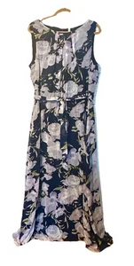 NY Collection Women’s 2X Georgette Blue Floral Sheer Lined Maxi Dress NWT - Picture 1 of 10