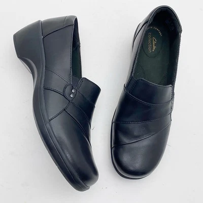 Mocasines sin cordones Clarks Collection Esha caléndula de cuero negro para mujer 9M Foto 1 de 4