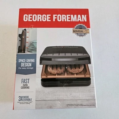 George Foreman GRS040 2 Serving Electric Indoor Grill &Panini New Open Box Black - Image 1 of 4