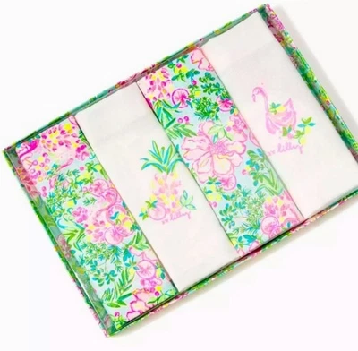 Новый Lilly Pulitzer коктейль салфетки комплект из 4 ананас фламинго цветочный 6 «x 6»  - Изображение 1 из 4