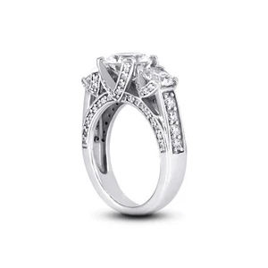 3 1/4ct D SI1 Round Natural Diamonds 18kw Gold Vintage Style Three-Stone Ring - Picture 1 of 3