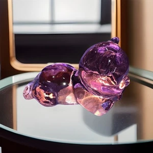 Beautiful Fenton Art Glass Pink Dusty Rose Day Dreaming Bear & Clear Fenton Bear - Picture 1 of 5