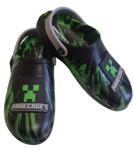 Minecraft Clogs Kids Size 3 Green Black Logo Back Strap Comfy Lightweight - Picture 1 of 8