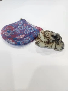 Antique Chinese Jade Carved Animal With Fabric Bag - Picture 1 of 8