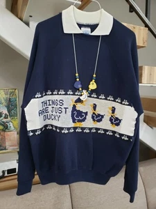Vintage 80s Tultex Handmade 'Things Are Just Ducky' Collared Sweatshirt Necklace - Picture 1 of 7